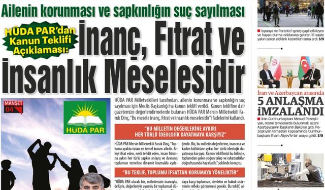 HÜDA PAR’dan Kanun Teklifi Açıklaması:  “BU MESELE İNANÇ, FITRAT  VE İNSANLIK MESELESİDİR”
